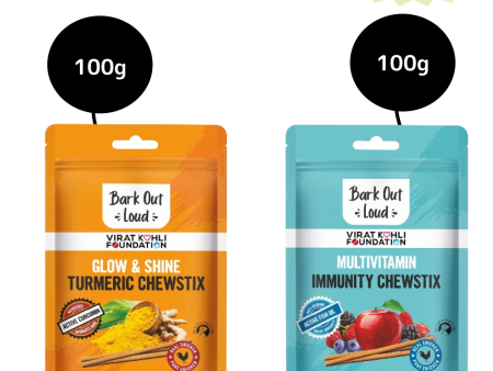 Bark Out Loud Glow and Shine Turmeric and Immunity Multi Vitamin Chew Stix for Dogs and Cats Combo Online Sale