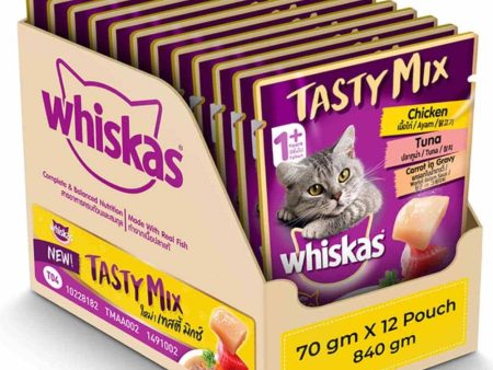 Whiskas Chicken With Tuna And Carrot in Gravy and Seafood Cocktail With Wakame Seaweed in Gravy Adult Cat Wet Food Combo For Sale