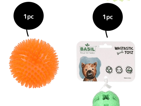 Basil Squeaky Rubber Ball and Treat Dispensing Solid Chew Ball Toys Combo for Dogs on Sale