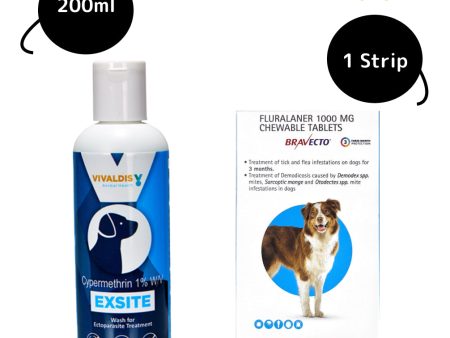 MSD Animal Health Bravecto Tablet (20-40 kg) and Vivaldis Exsite Dog Shampoo Tick & flea Control Combo Online now