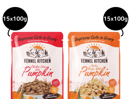 Kennel Kitchen Supreme Cuts Chicken Liver with Pumpkin and Chicken with Pumpkin Gravy Adults & Puppy Dog Wet Food (All Life stages) Combo Online Hot Sale