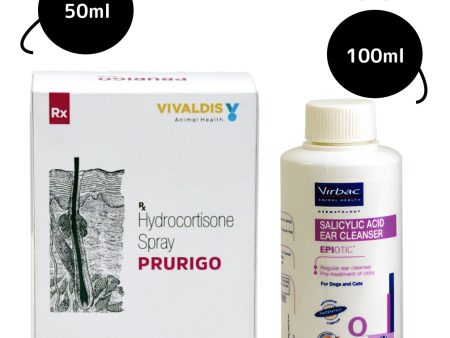 Virbac Epiotic Ear Cleanser (100ml) and Vivaldis Prurigo Spray (50ml) Combo on Sale