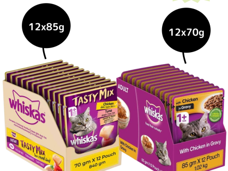 Whiskas Chicken Gravy and Chicken With Tuna And Carrot in Gravy Adult Cat Wet Food Combo on Sale