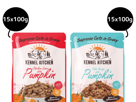 Kennel Kitchen Supreme Cuts Chicken Liver with Pumpkin and Fish with Pumpkin Gravy Adult & Puppy Dog Wet Food (All Life Stage) Combo Discount