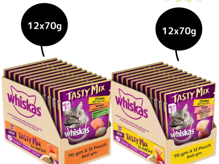 Whiskas Chicken With Salmon Wakame Seaweed in Gravy and Chicken With Tuna And Carrot in Gravy Adult Cat Wet Food Combo Online