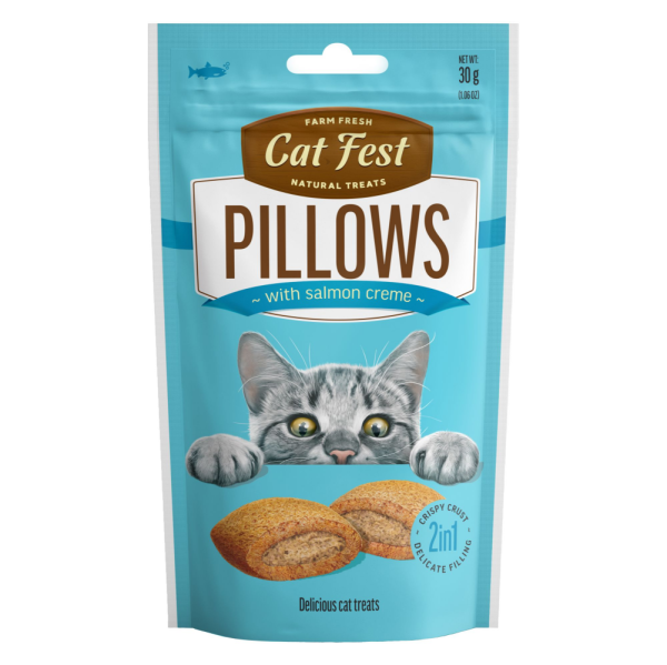 Catfest Pillows with Salmon Cream Cat Treats For Sale