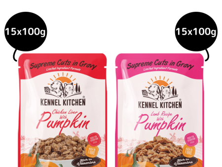 Kennel Kitchen Supreme Cuts Chicken Liver with Pumpkin and Lamb with Pumpkin Gravy Adults & Puppy Dog Wet Food (All Lifestage) Combo on Sale