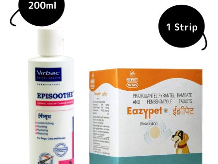 Virbac Episoothe Oatmeal Shampoo (200ml) and Intas Eazypet Dog Deworming Tablet Combo Online Hot Sale