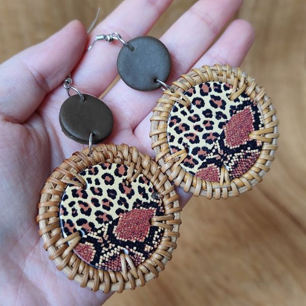 Wholesale 3 Pairs Pack Polymer Clay Rattan Copper Braided Leopard Zebra Print Earrings Discount