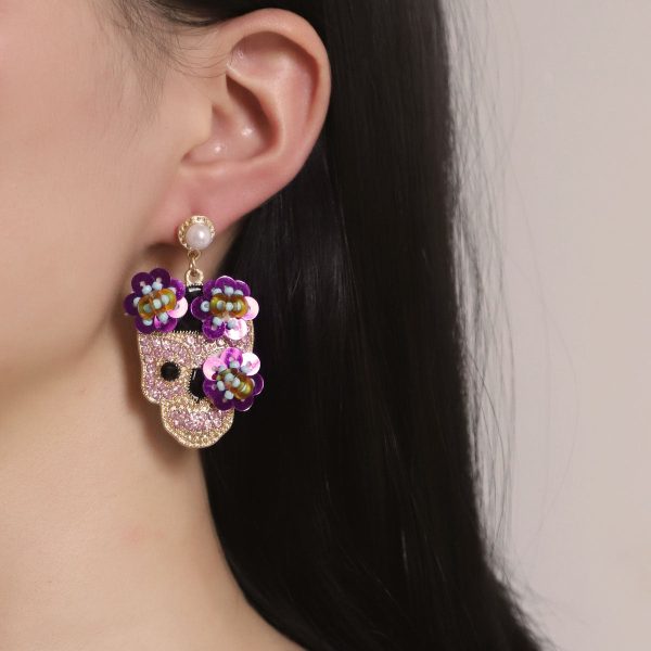 Wholesale Halloween Inlaid Zircon with Sequined Skull Earrings Online Hot Sale