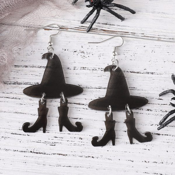 Wholesale Halloween Gothic Witch Hat Boots Acrylic Earrings Hot on Sale