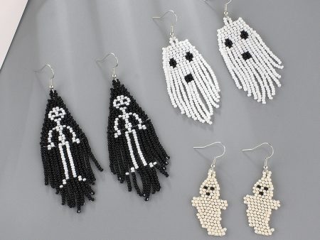 Wholesale Creative Halloween Series Tassel Handmade Rice Beads Skull Ghost Earrings Cheap