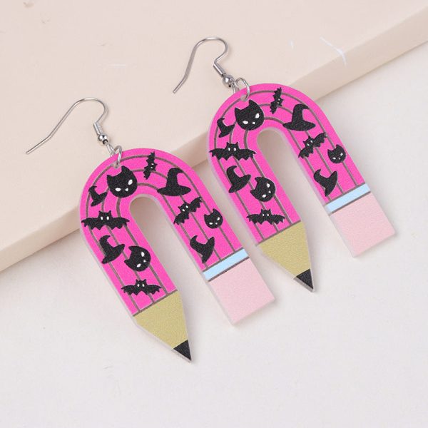 Wholesale Halloween Ghost U-shaped Pencil Acrylic Exaggerated Earrings Online Sale