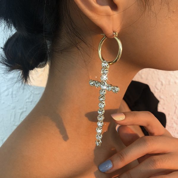 Wholesale Fashion Full Diamond Cross Earrings Online