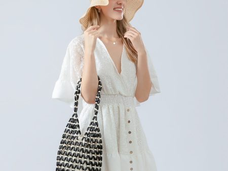 Wholesale Woven Summer Hollow Portable Bucket Shoulder Bag on Sale