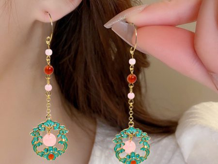 Wholesale Flower Filigree Wave Pattern Long Earrings Fashion