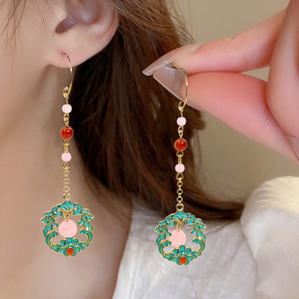 Wholesale Flower Filigree Wave Pattern Long Earrings Fashion