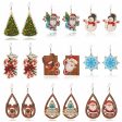 Wholesale Christmas Wood Snowflake Exaggerated Christmas Tree Earrings on Sale