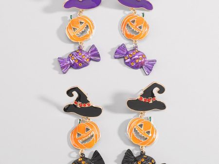 Wholesale Funny Pumpkin Hat Halloween Exaggerated Color-contrast Earrings Cheap