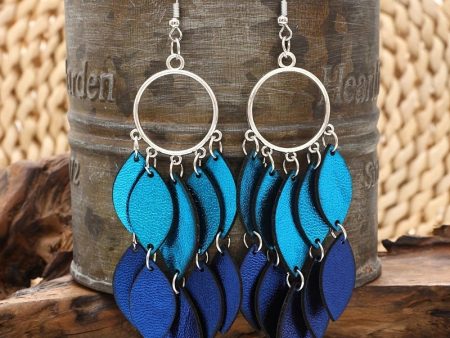 Wholesale Bohemian Style Feathers Shaped Small Leaves PU Leather Earrings Online Sale