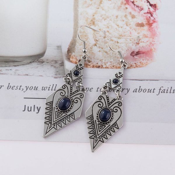 Wholesale Bohemian Creative Geometric Diamond Inlaid Gem Alloy Earrings Online Sale