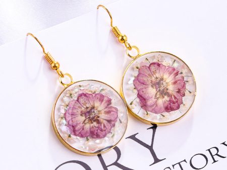 Wholesale 6pcs Mother of Pearl Sequins Real Flower Resin Earrings Supply