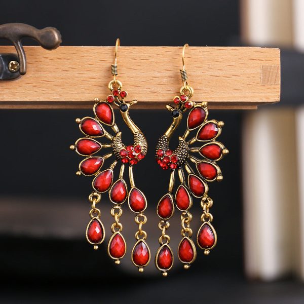 Wholesale Creative Retro Ethnic Style Fashion Bohemian Colored Resin Gemstone Peacock Earrings Supply