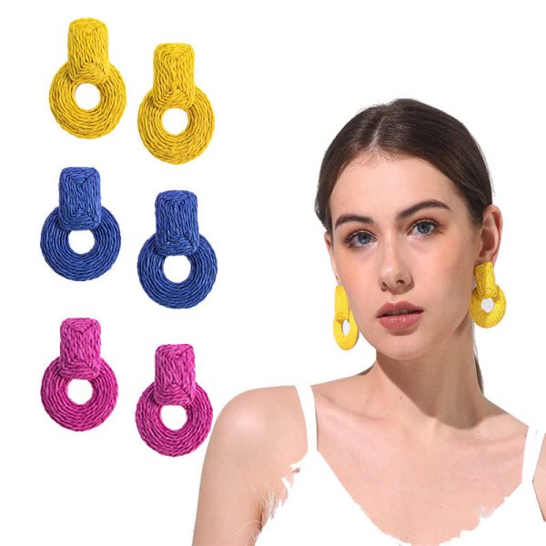 Wholesale Raffia Handmade Geometric Earrings Online Hot Sale