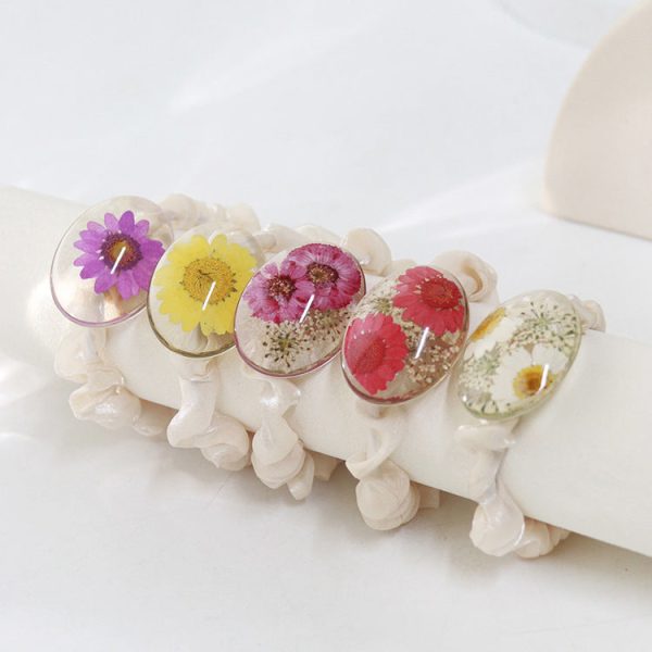 Wholesale 6pcs Real Flower Epoxy Organza Hair Tie For Sale