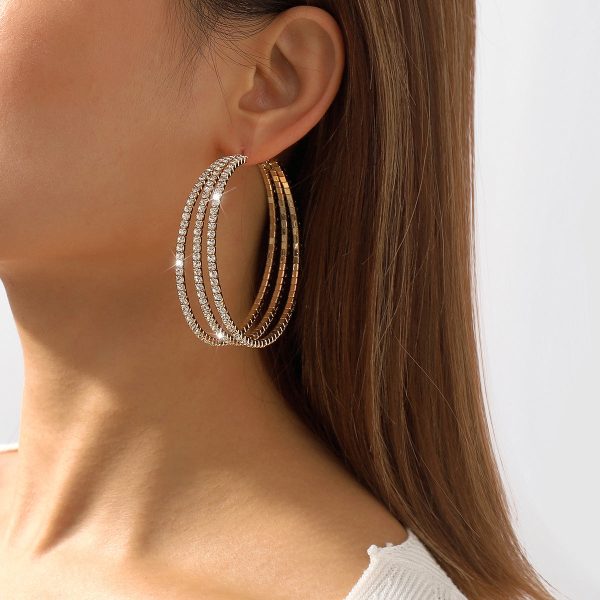 Wholesale Retro Exaggerated Multi-layered Circle Full Diamond Earrings Fashion