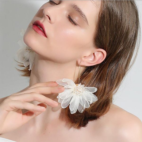 Wholesale Fabric Large Petal Flower Earrings For Cheap