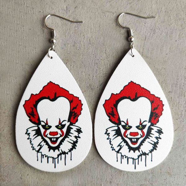 Wholesale Halloween Leather Horror Clown Blood Rainbow Leopard Earrings For Sale