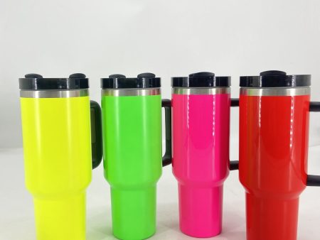 Wholesale 40oz Fluorescent Paint Handle Cup Stainless Steel Ice Cup For Cheap