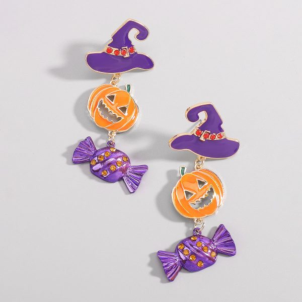 Wholesale Funny Pumpkin Hat Halloween Exaggerated Color-contrast Earrings Cheap