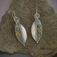 Wholesale Brocade Iridescent Green Leaf Zigzag Artificial Wood Leaf Earrings For Discount