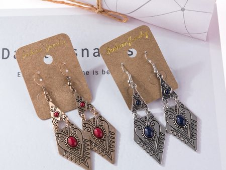 Wholesale Bohemian Creative Geometric Diamond Inlaid Gem Alloy Earrings Online Sale