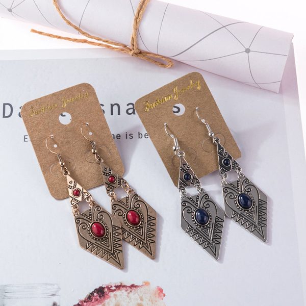 Wholesale Bohemian Creative Geometric Diamond Inlaid Gem Alloy Earrings Online Sale