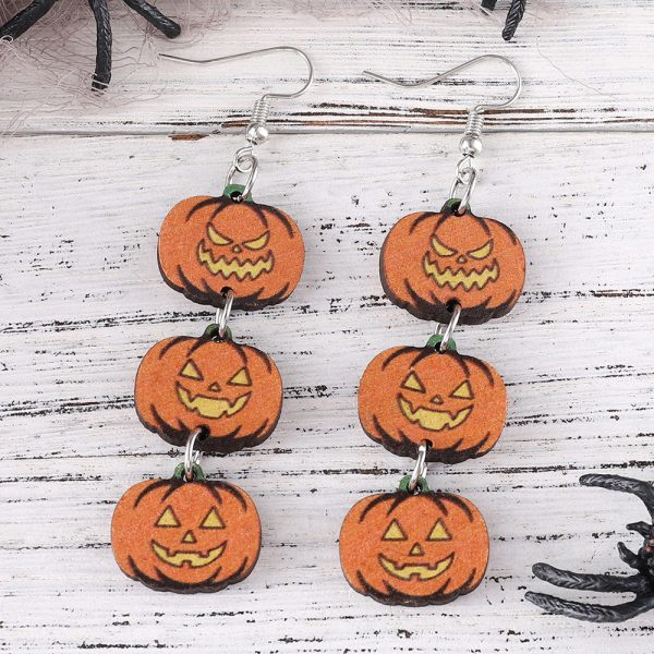 Wholesale Halloween Gothic Style Black Cat Ghost Face Pumpkin Stitching Wooden Earrings Cheap