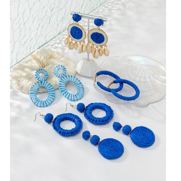 Wholesale Klein Blue Braided Raffia Earrings For Sale