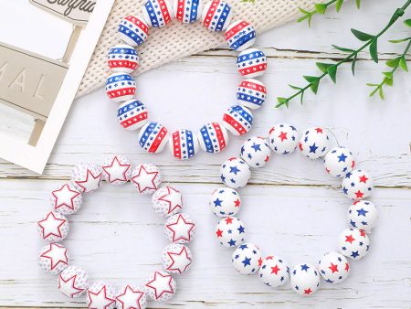 Wholesale American Independence Day Star Stripe Wooden Beaded Bracelet Hot on Sale