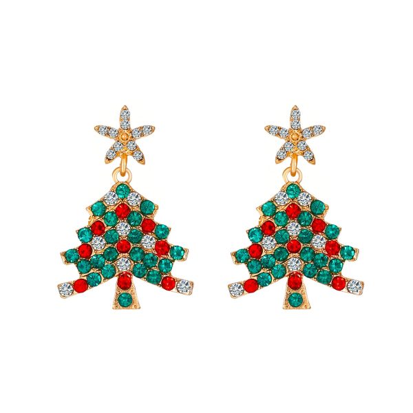 Wholesale Exaggerated Creative Diamond Christmas Tree Colored Diamond Earrings Cheap