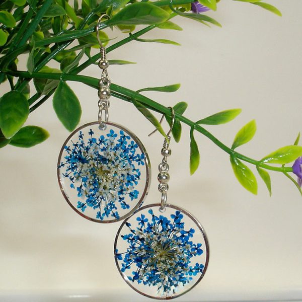 Wholesale 6pcs Lace Dried Flower Round Fashion Resin Earrings Online Sale