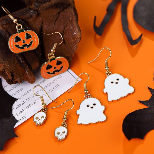 Wholesale Halloween Creative Skull Ghost Pumpkin Oil Drop Earrings For Cheap