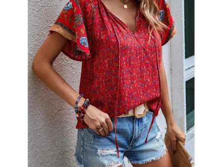 Wholesale Casual Print V -neck Loose Short Sleeves Online