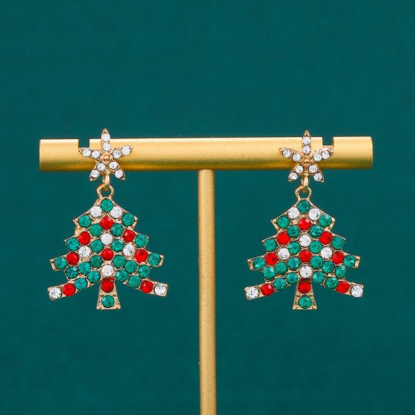 Wholesale Exaggerated Creative Diamond Christmas Tree Colored Diamond Earrings Cheap