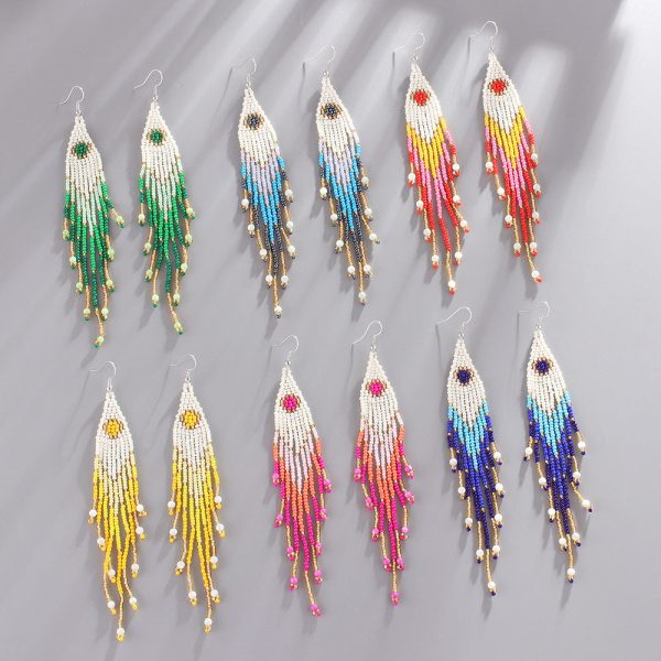 Wholesale Colorful Rice Beads Bohemian Tassel Earrings Online Hot Sale