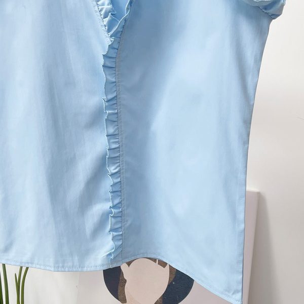 Wholesale Summer Solid Color V-neck Ruffled Short-sleeved Shirt Online now