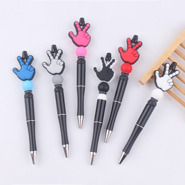 Wholesale Beaded Pens DIY Handmade Palm Silicone Beads Black Plastic Multifunctional Ballpoint Pen Online Hot Sale