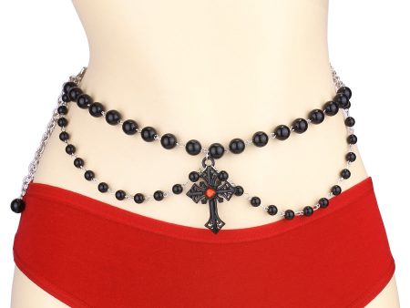 Wholesale Gothic Dark Style Vintage Black Pearl Cross Waist Necklace Online Hot Sale