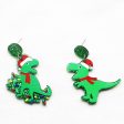 Wholesale Creative Christmas Dinosaur Santa Hat Neon Acrylic Glitter Scarf Purple Earrings Supply